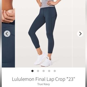 Lululemon Navy Final Lap Crop Leggings size 12
